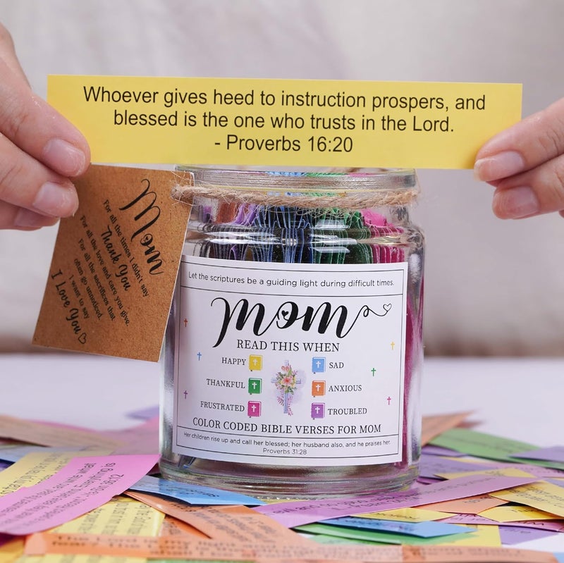 SOLMAYCO Mothers Day Gifts for Mom – Bible Verse Jar with 92 Scriptures of Faith & Encouragement | Christian Easter Gift for Mother | Spiritual Affirmation Jar | Meaningful Gift from Daughter or Son - Image 4